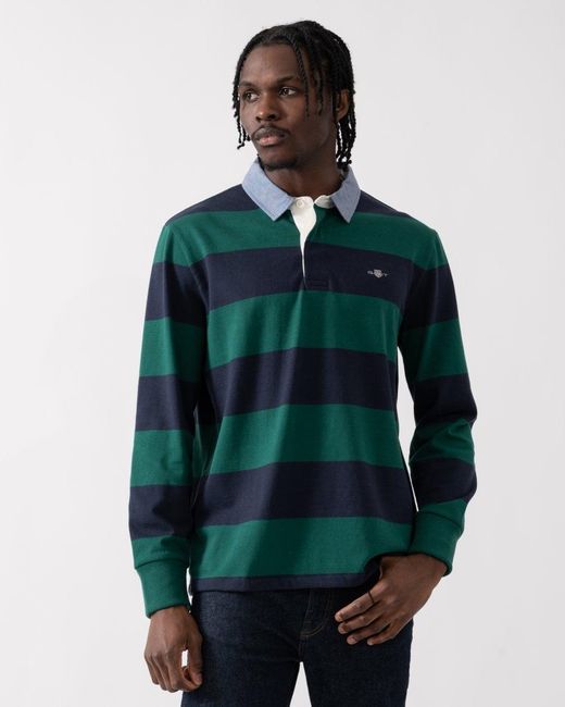 Gant Green Regular Fit Chambray Stripe Heavy Rugger Colour: 373 Deep Forest, Size: L for men