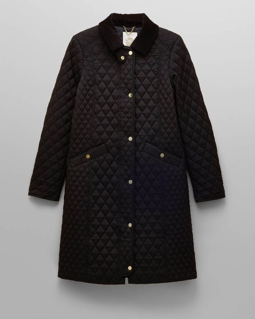 Joules Blue Rosewell Long Diamond Quilt Jacket