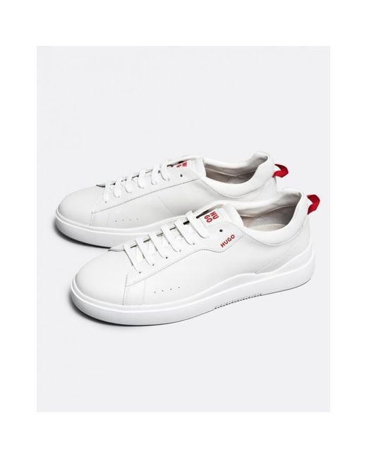 HUGO Blake Tenn Low Top Leather Trainers in White for Men | Lyst