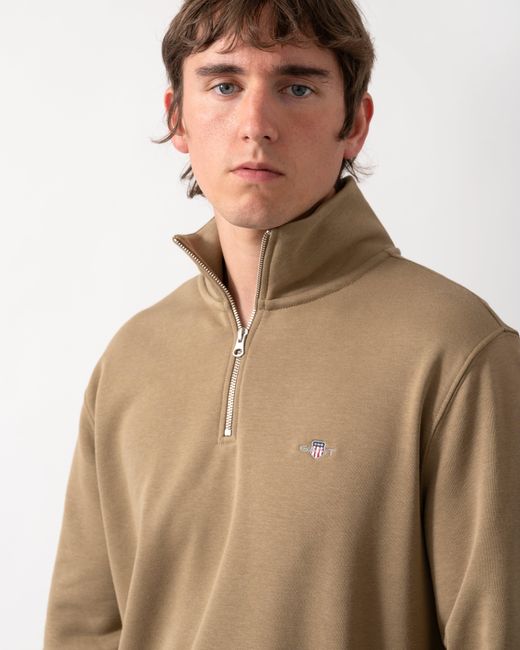 Gant Natural Regular Fit Shield Logo Half Zip Sweatshirt for men