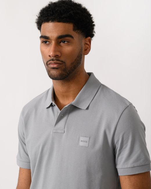 Boss Gray Passenger Stretch-Cotton Slim-Fit Polo Shirt With Logo Patch for men