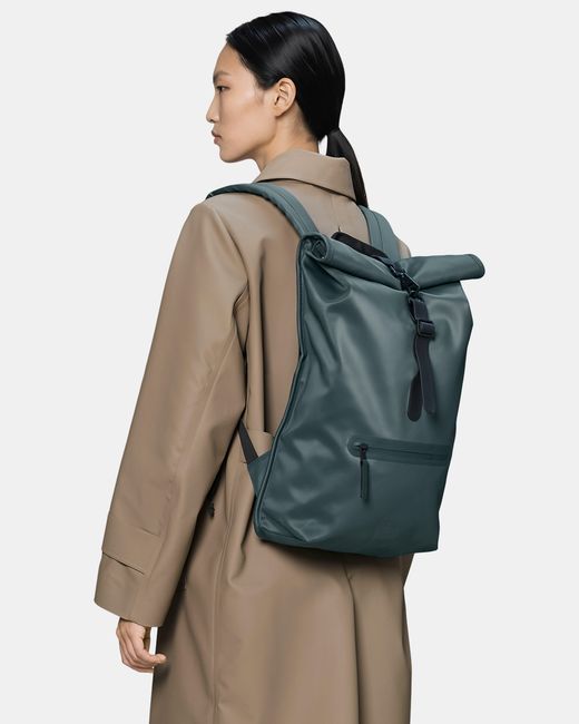 Rains Green Rolltop Rucksack