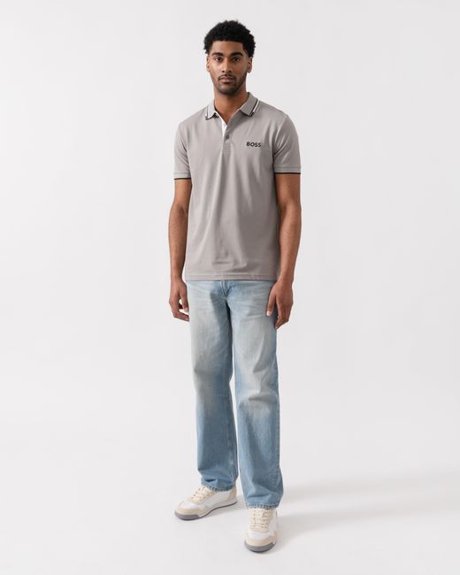 Boss Gray Paddy Pro Cotton Blend Polo Shirt With Contrast Logos for men