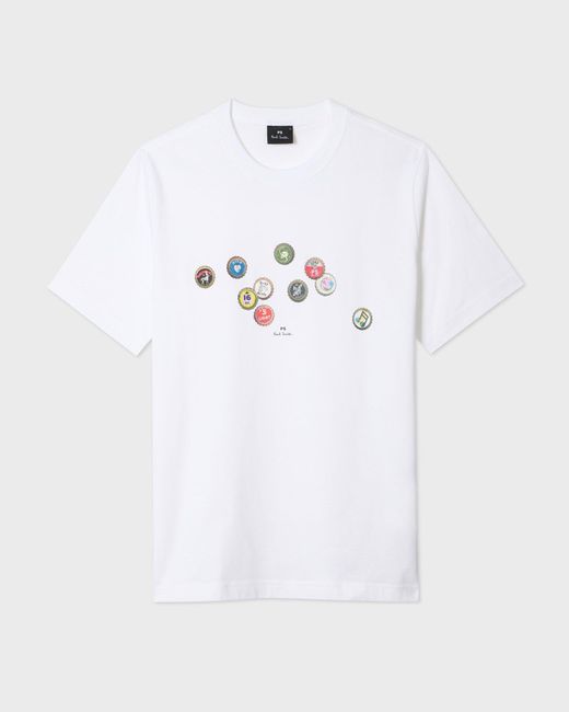 Paul Smith White Ps Regular Fit Bottle Tops Graphic T-Shirt for men