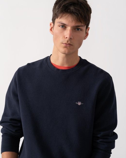 Gant Blue Texture Crew Neck Sweatshirt for men