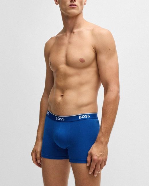 Boss Blue Power Three Pack Stretch Cotton Boxer Briefs With Logos Nos Size: L for men
