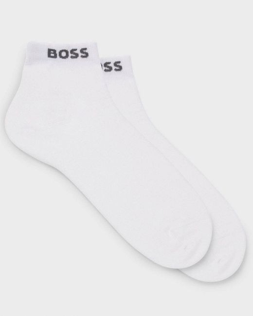 Boss White 2-Pack Short Socks With Logo Cuffs for men