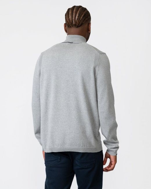 Boss Gray Ever-x Cotton Blend Zip-neck Sweater With Logo Print for men