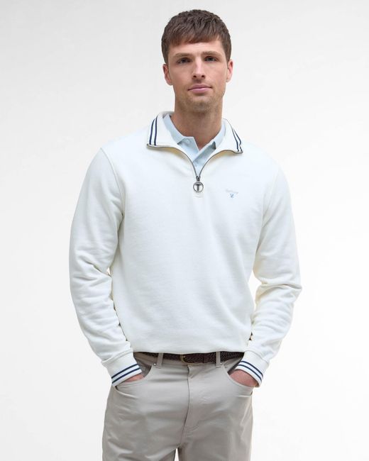 Barbour White Rosford Half Zip Sweatshirt for men