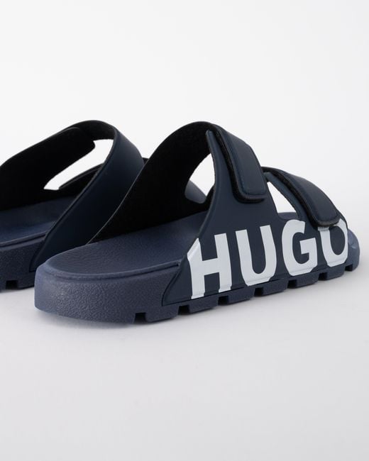 HUGO Blue Evander Logo Sandals With Double Touch-Closure Straps for men