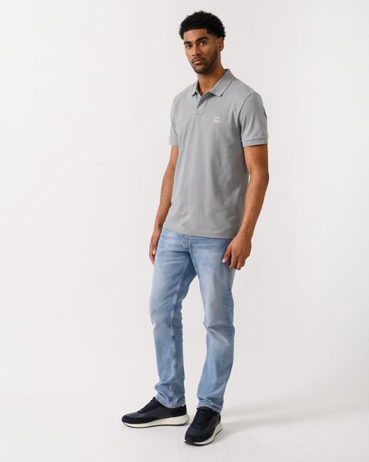 Boss Gray Passenger Stretch-Cotton Slim-Fit Polo Shirt With Logo Patch for men