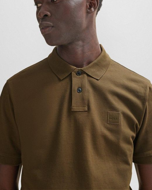 Boss Brown Passenger Stretch-cotton Slim-fit Polo Shirt With Logo Patch for men