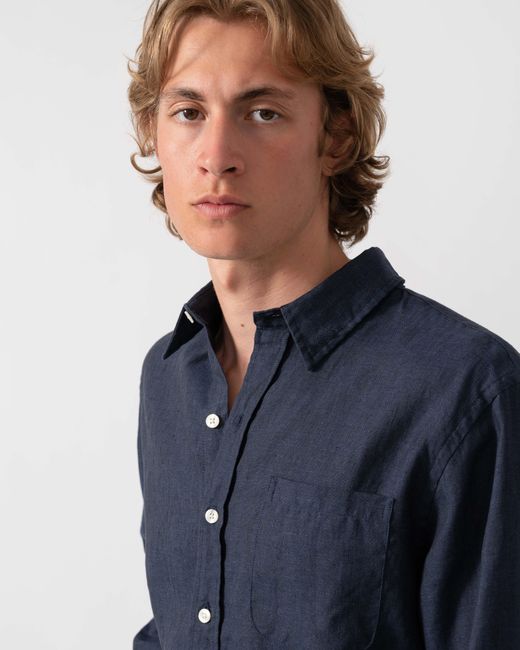 COLORFUL STANDARD Blue Long Sleeve Linen Shirt for men