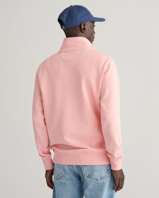Gant Pink Regular Fit Shield Logo Half Zip Sweatshirt for men