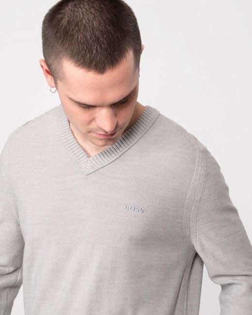BOSS by HUGO BOSS Avac V neck Jumper in Grey for Men Lyst UK