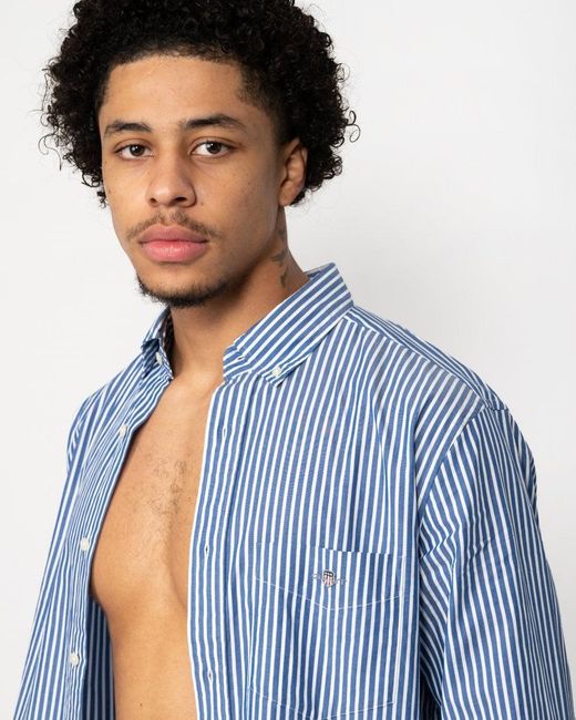 Gant Blue Regular Fit Long Sleeve Poplin Stripe Shirt for men