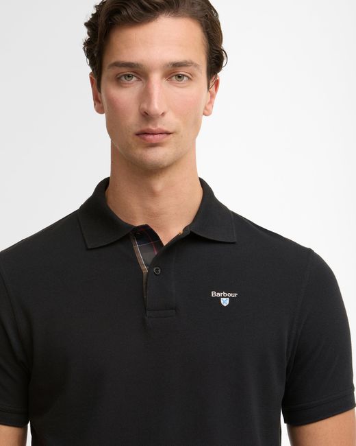 Barbour Black Tartan Pique Polo for men
