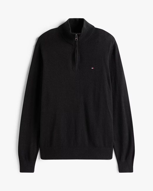 Tommy Hilfiger Black Organic Cotton Cashmere Zip-Mock Sweater for men
