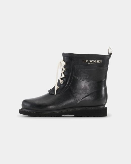 Ilse Jacobsen Black Rub Laced Short Rubber Boots