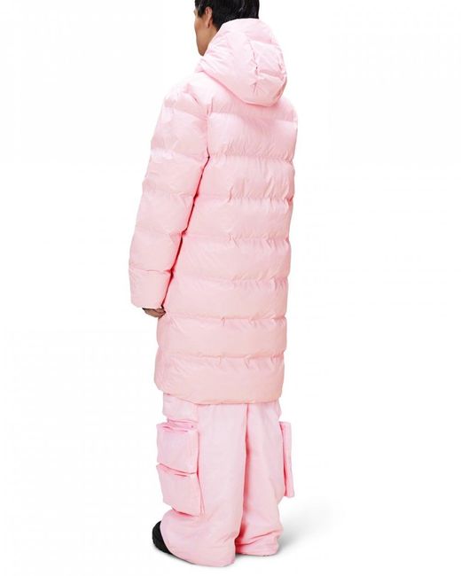 Rains Pink Alta Long Unisex Puffer Jacket