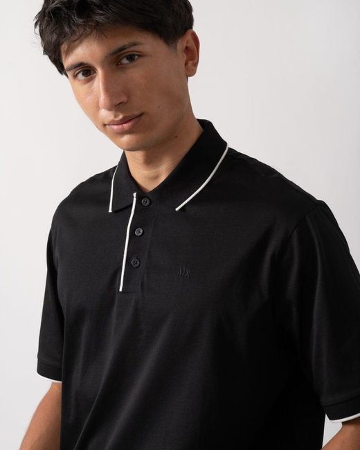 ARMANI EXCHANGE Black A|x Monogram Contrast Tipped Polo Shirt for men