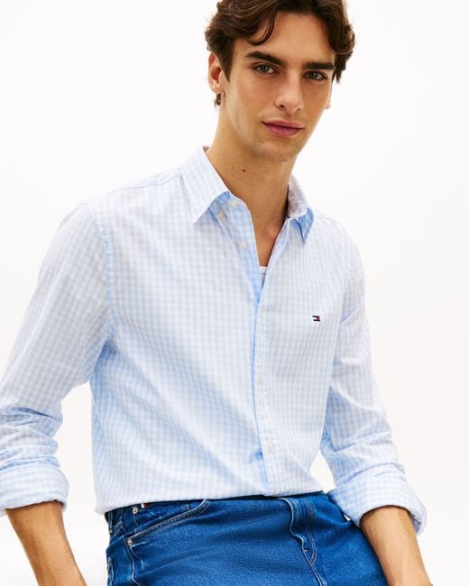 Tommy Hilfiger Blue Flex Poplin Gingham Long Sleeve Shirt for men
