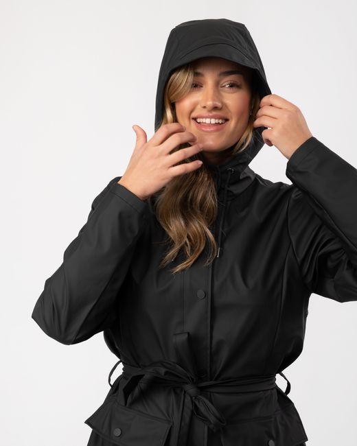 Rains Black Curve Long Jacket