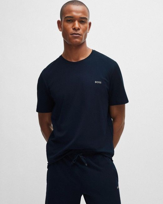 Boss Blue Mix & Match Stretch-cotton Regular Fit T-shirt With Logo Detail Nos for men