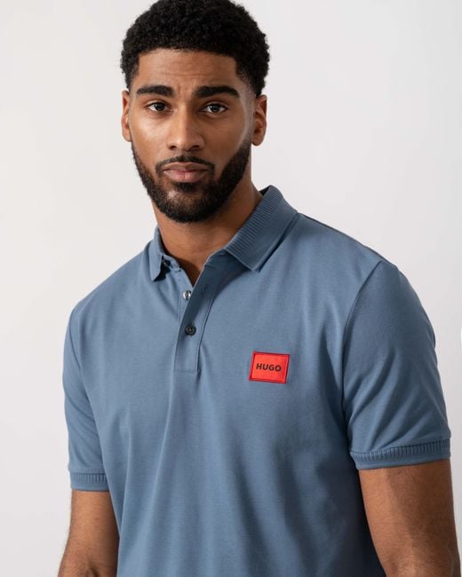 HUGO Blue Dereso222 Cotton Piqué Slim-Fit Polo Shirt With Logo Label for men