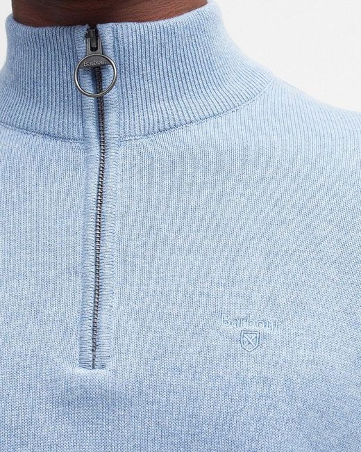 Barbour Blue Cotton Half Zip Jumper for men