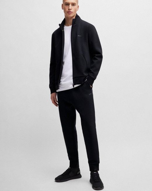 Boss Black Skaz Stretch-Cotton Full Zip Sweatshirt With Logo Print Nos for men