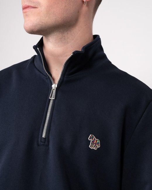 Paul Smith Blue Ps Long Sleeve Regular Fit Half Zip Zebra Logo Sweatshirt for men