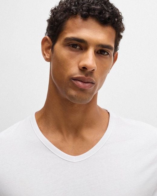 Boss White 3-pack V-neck Underwear T-shirts In Cotton Jersey for men