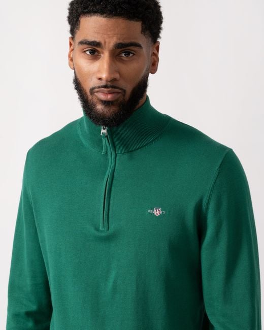 Gant Green Classic Cotton Half Zip Jumper for men