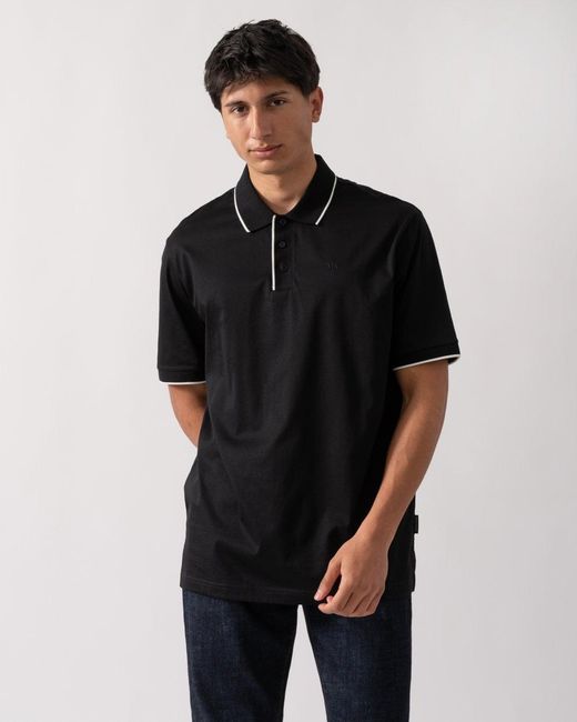 ARMANI EXCHANGE Black A|x Monogram Contrast Tipped Polo Shirt for men