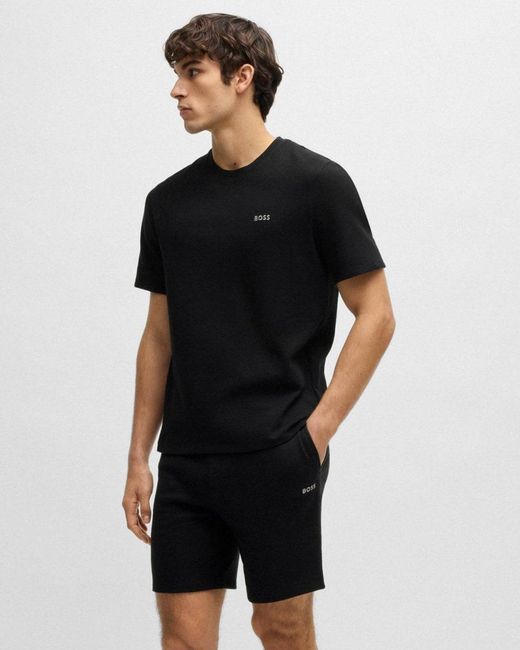 Boss Black Waffle Cotton-blend Pyjama T-shirt With Embroidered Logo Nos for men