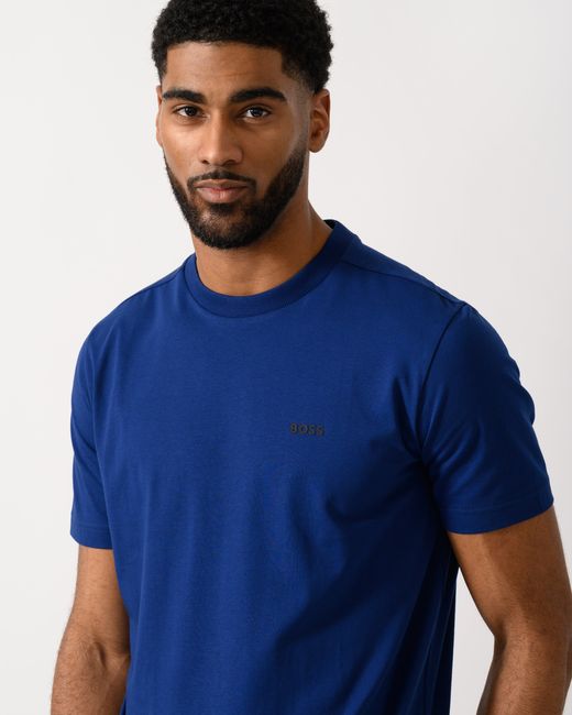 Boss Blue Tee Stretch Cotton T-Shirt With Contrast Logo for men