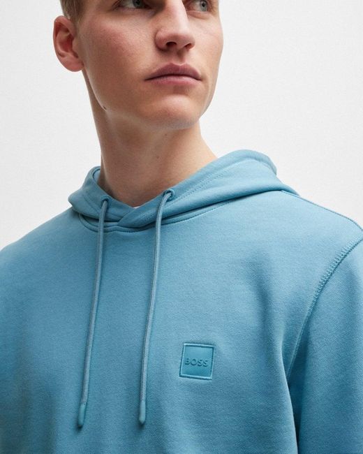 Boss Blue Wetalk Pullover Hoodie With Logo Patch for men