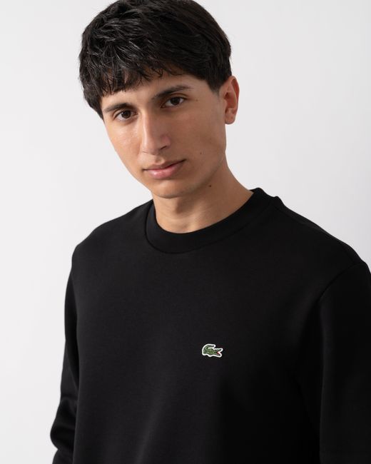 Lacoste Black Crew Neck Fleece Sweatshirt Cotton for men