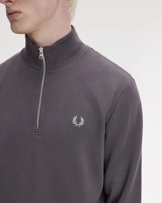 Fred Perry Blue Half Zip Sweatshirt for men