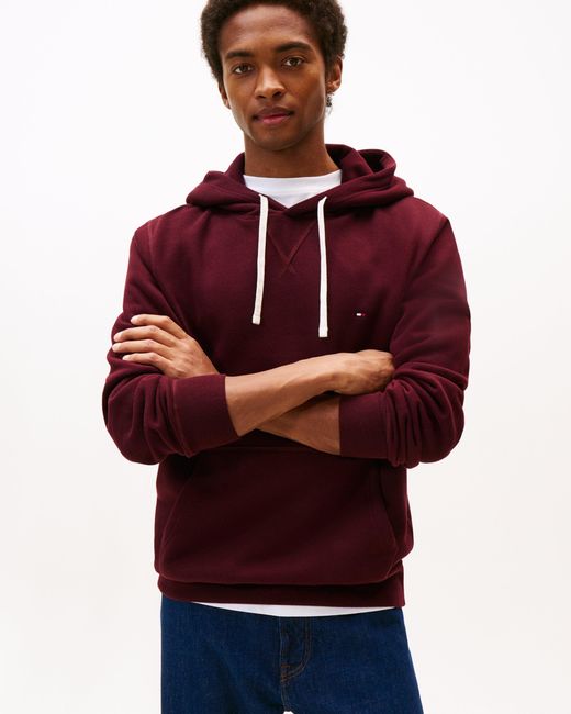 Tommy Hilfiger Red Essential Flag Embroidery Fleece Hoodie for men