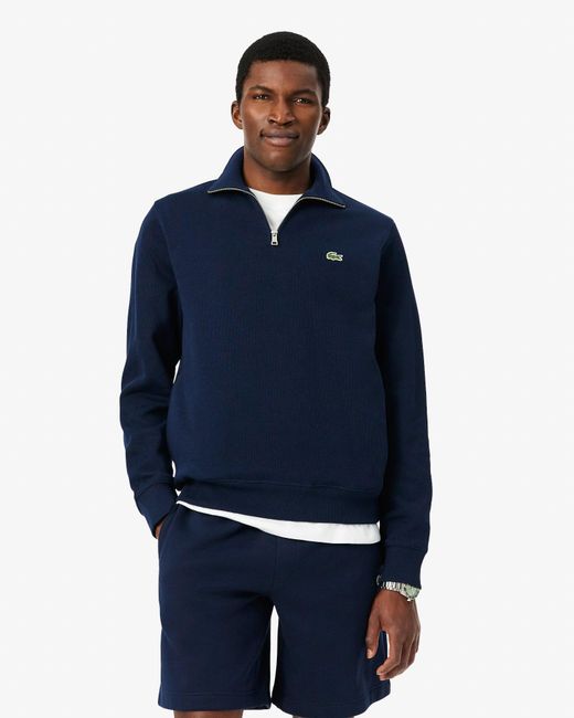Lacoste Blue Zip Neck High Neck Interlock Sweatshirt for men