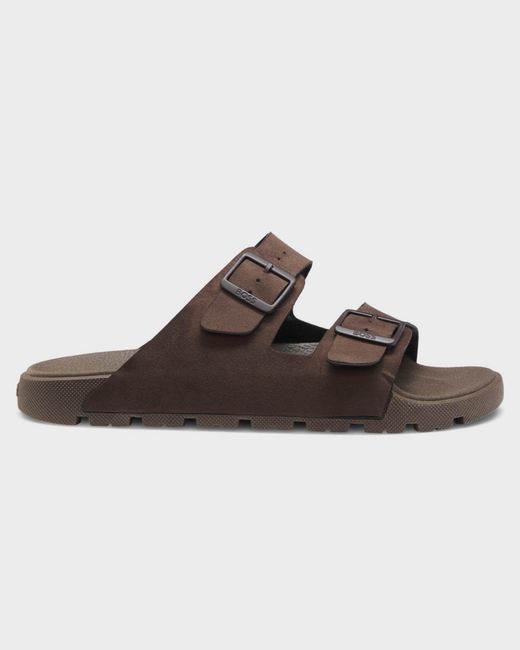 Boss Brown Surfley Twin-Strap Slides With Branded Buckles for men