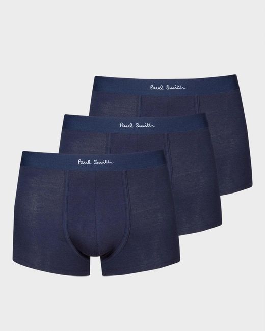 Paul Smith Blue 3 Pack Plain Trunks With Script Logo Waistband for men