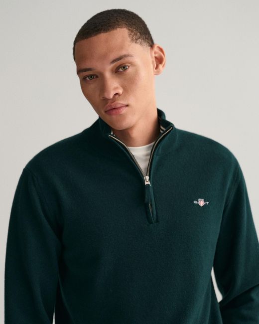 Gant Green Superfine Lambswool Half Zip Cardigan for men