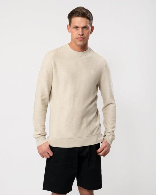 Boss Natural Anion Cotton-cashmere Regular-fit Sweater With Logo Patch for men
