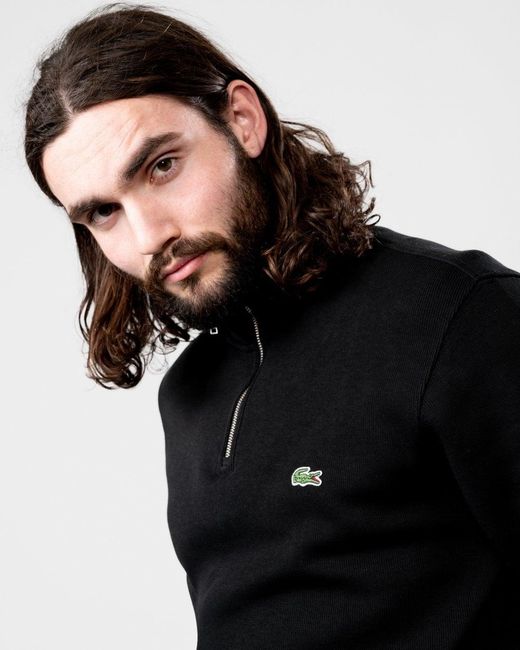 Lacoste Black Zippered Stand-Up Collar Cotton Sweatshirt Size: M for men
