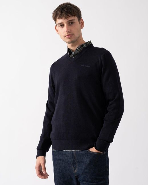 Ted Baker Blue Anjo V-Neck Jumper Size: L for men