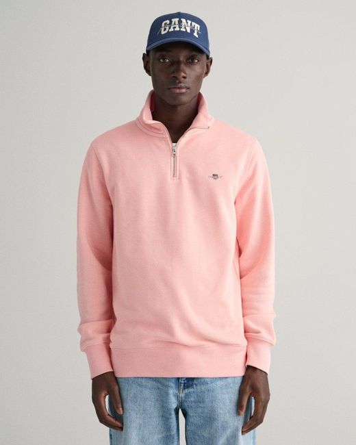 Gant Pink Regular Fit Shield Logo Half Zip Sweatshirt for men