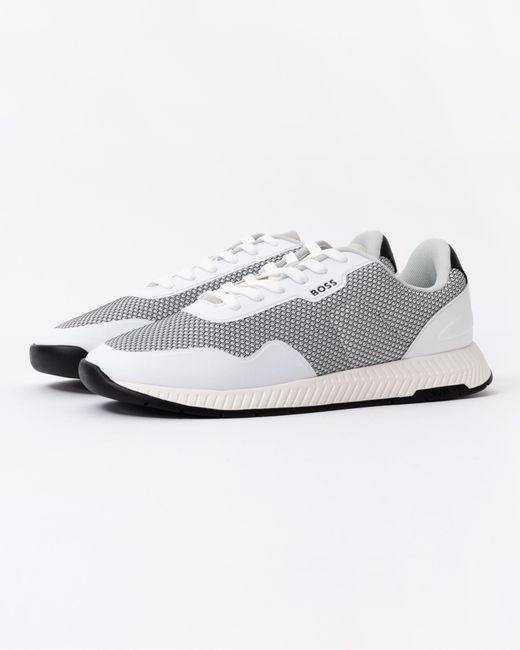 Boss White Ttnm Evo Mesh Trainers With Faux-Leather Trims for men